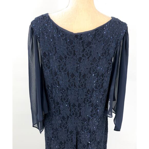 CONNECTED APPAREL Embellished Lace Gown 16W Navy Blue 3/4-Sleeve NWOT - Picture 8 of 11